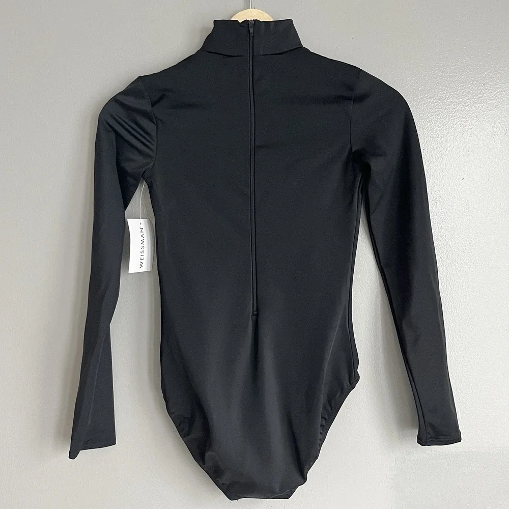 Weissman Dance Leotard Mock Neck Black Long Sleeve Girls Youth Child Large NWT